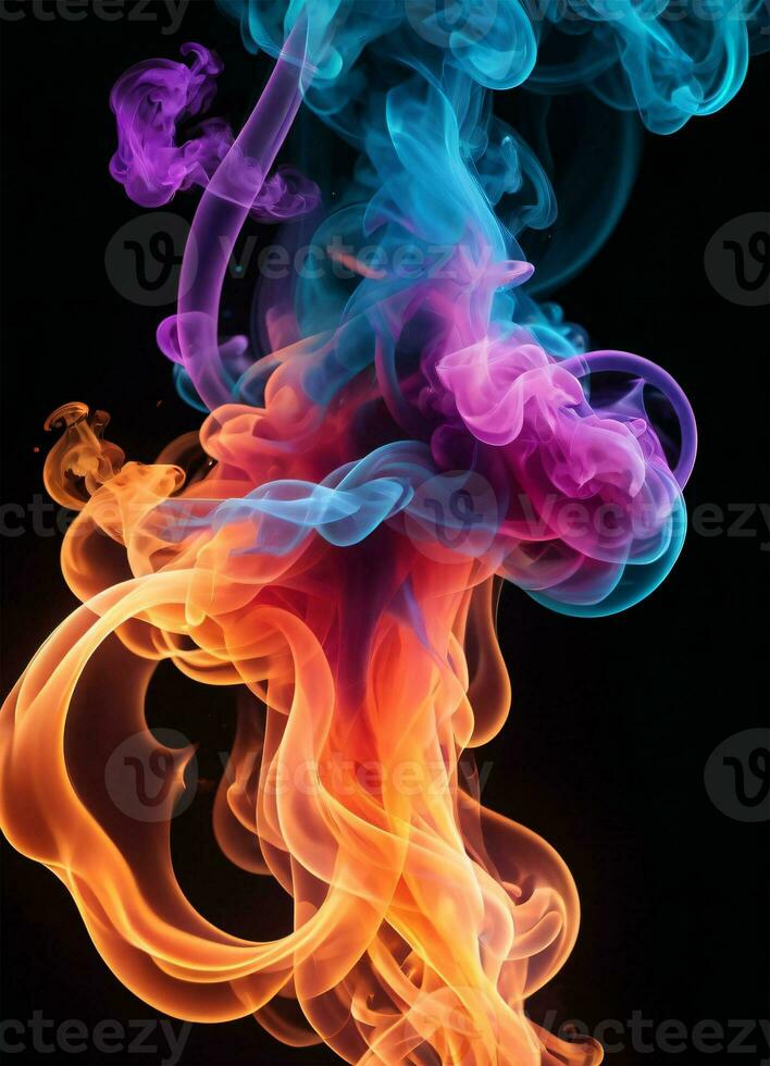 vistoso arco iris fumar en el negro antecedentes ai generativo foto