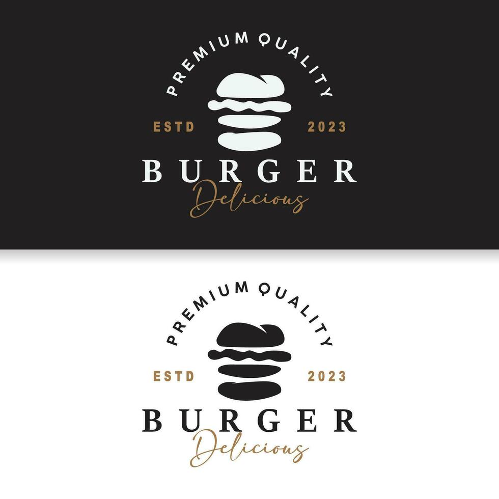 Burger Logo Fast Food Design, Hot And Delicious Food Vector Templet Illustration
