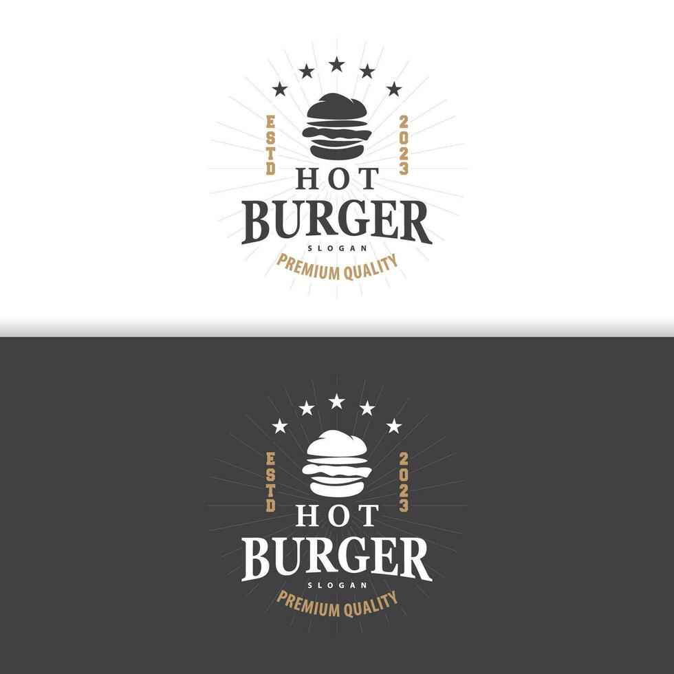 hamburguesa logo rápido comida diseño, caliente y delicioso comida vector templet ilustración