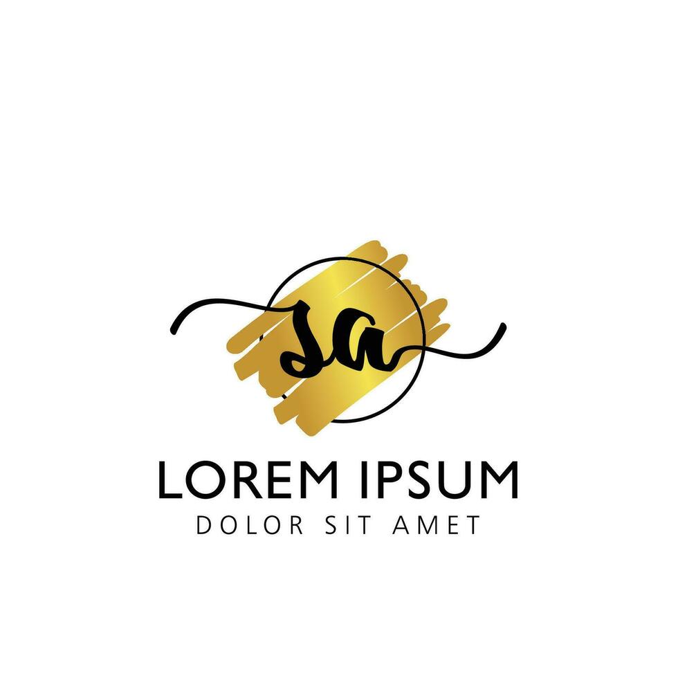 SA Initial Handwriting gold Brush Template Design vector