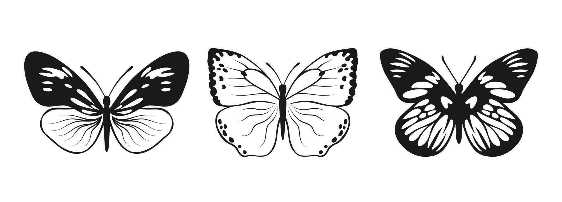 Butterfly Vector Silhouettes. Decorative Insect Collection. Winged Animals Illustration