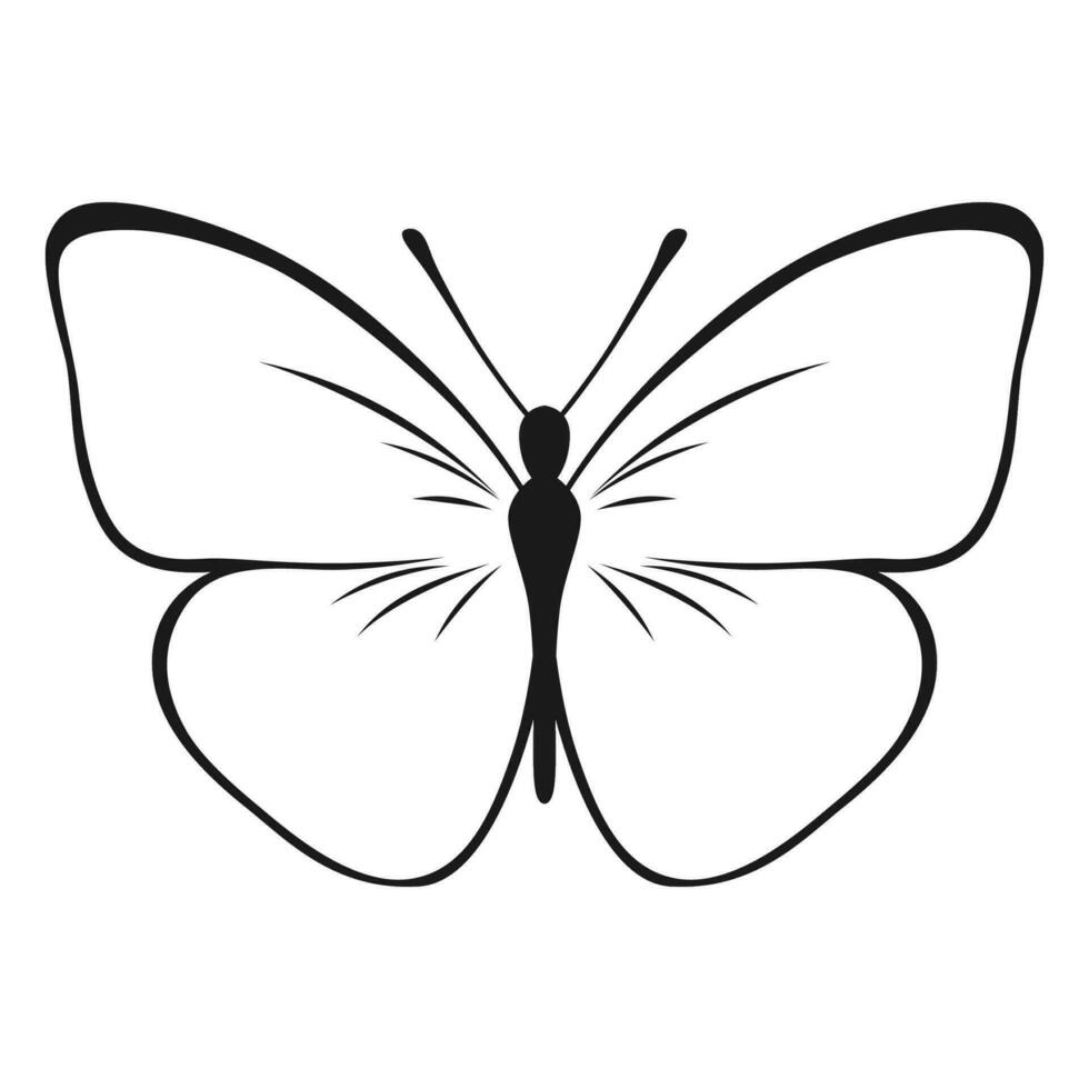 Vector Butterfly Black Silhouette Isolated on White Background. Decorative Insect Illustration