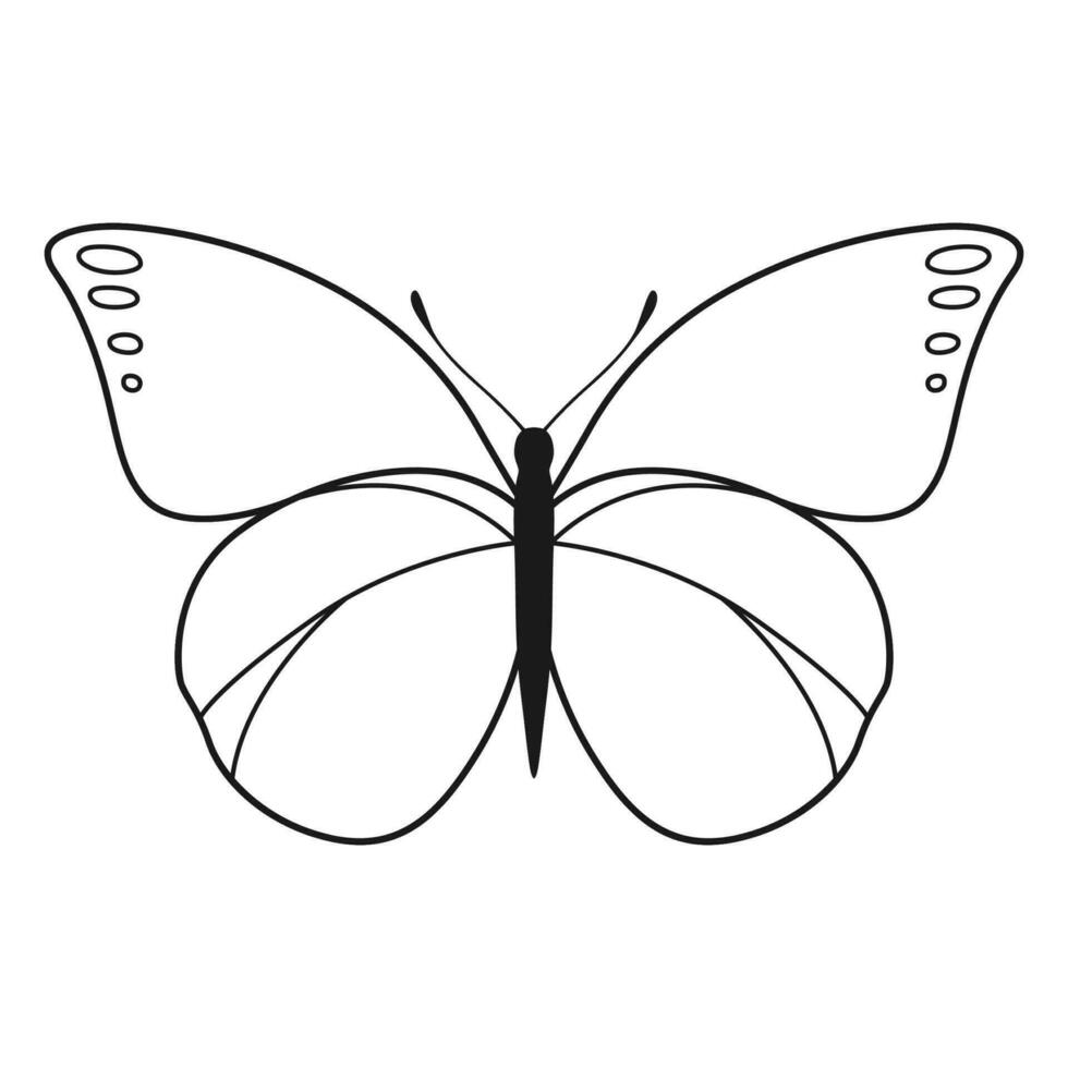 Vector Butterfly Black Silhouette Isolated on White Background. Decorative Insect Illustration