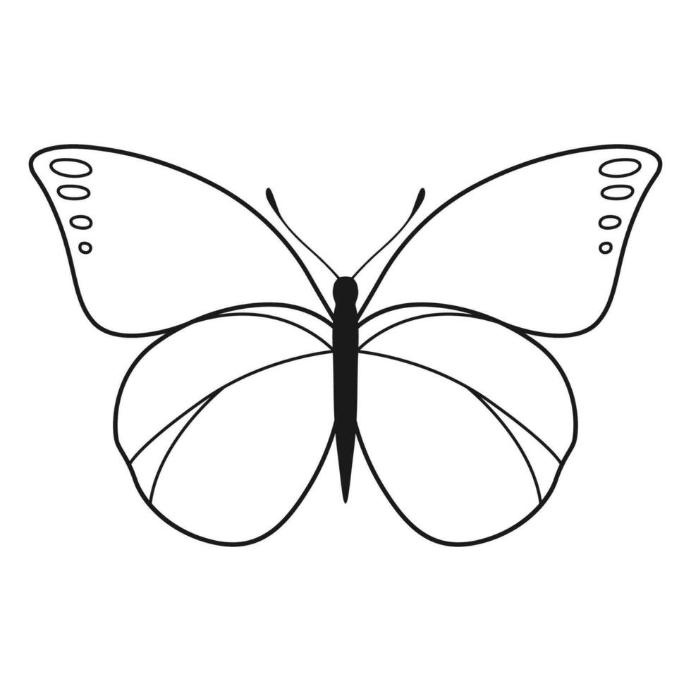 Vector Butterfly Black Silhouette Isolated on White Background. Decorative Insect Illustration