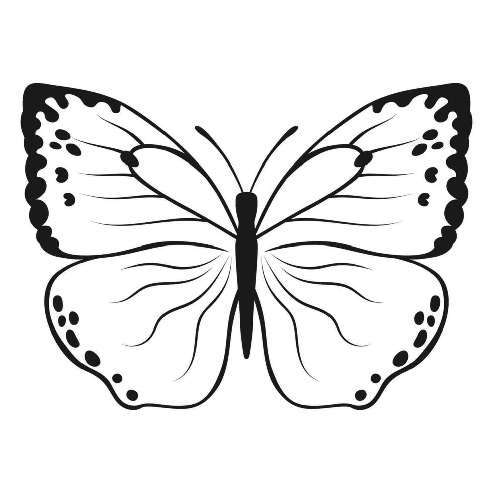 Vector Butterfly Black Silhouette Isolated on White Background. Decorative Insect Illustration