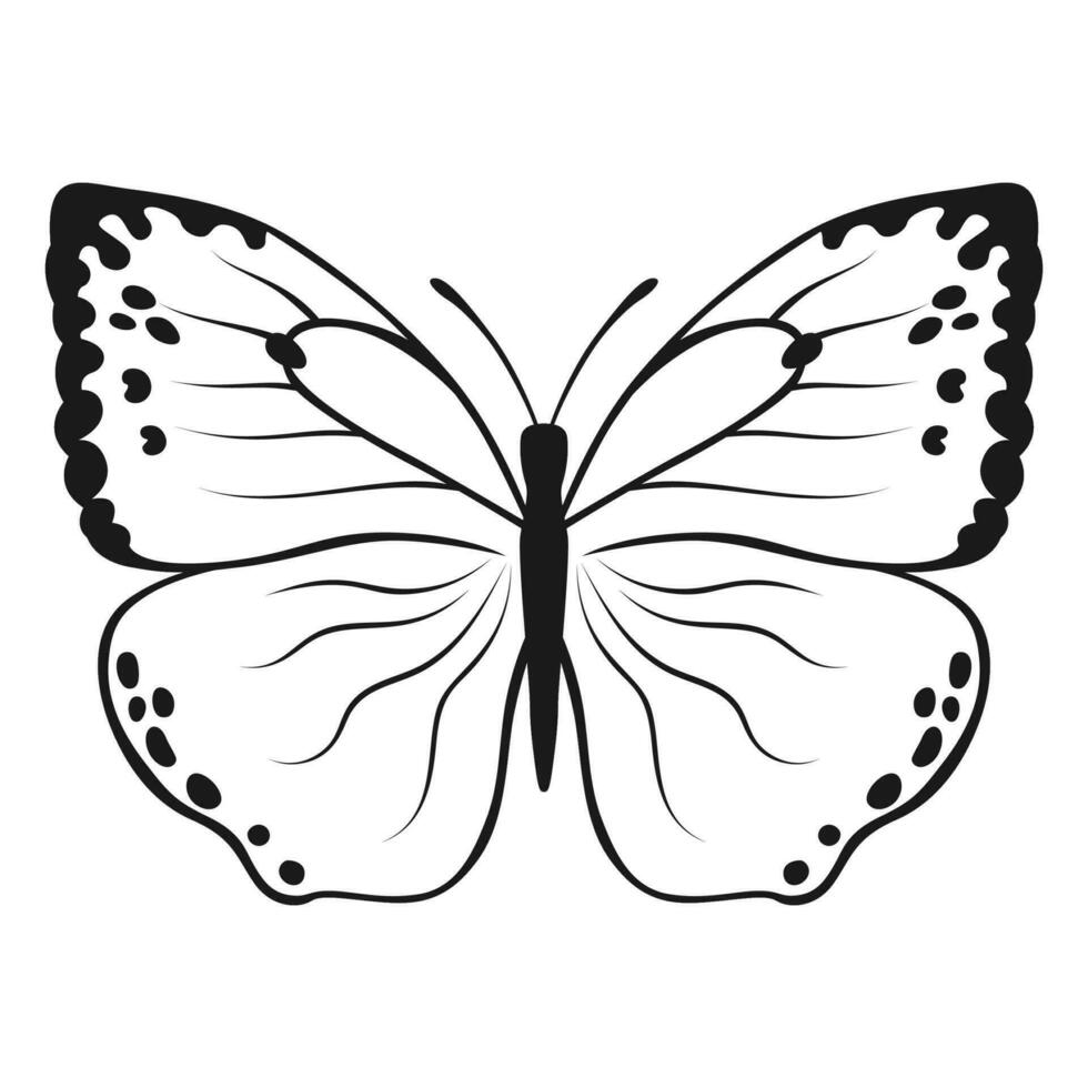 Vector Butterfly Black Silhouette Isolated on White Background. Decorative Insect Illustration