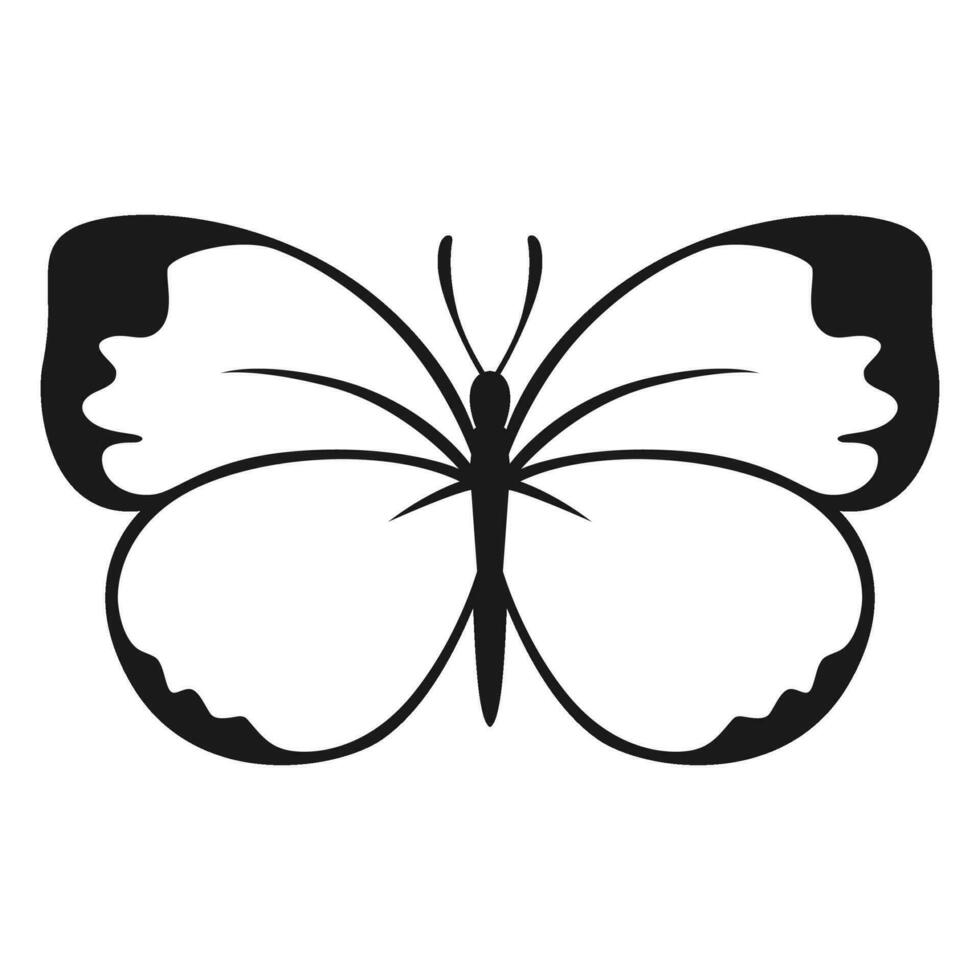 Vector Butterfly Black Silhouette Isolated on White Background. Decorative Insect Illustration