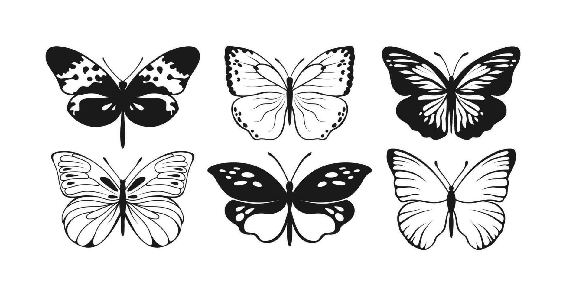 Butterfly Vector Silhouettes. Decorative Insect Collection. Winged Animals Illustration