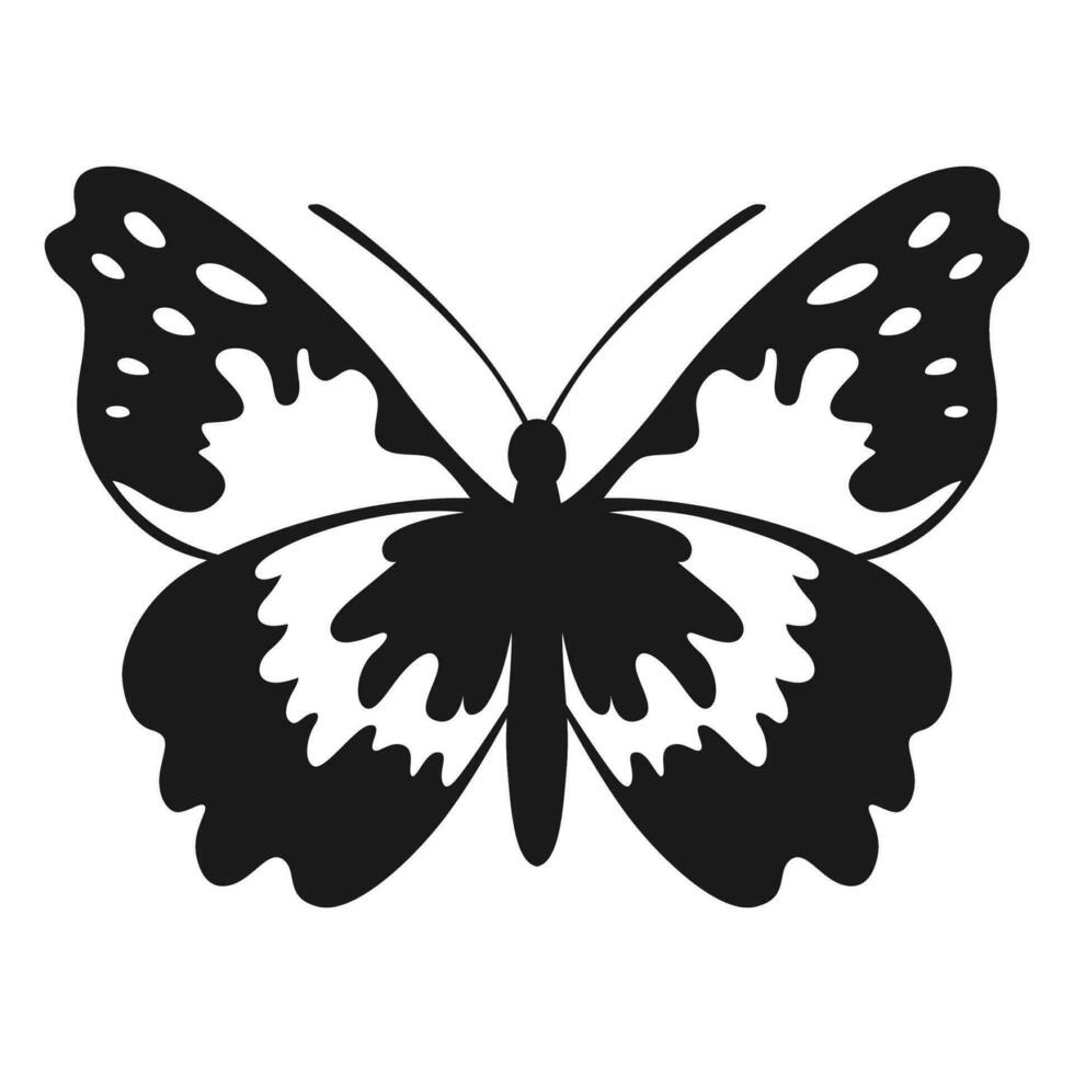 Vector Butterfly Black Silhouette Isolated on White Background. Decorative Insect Illustration