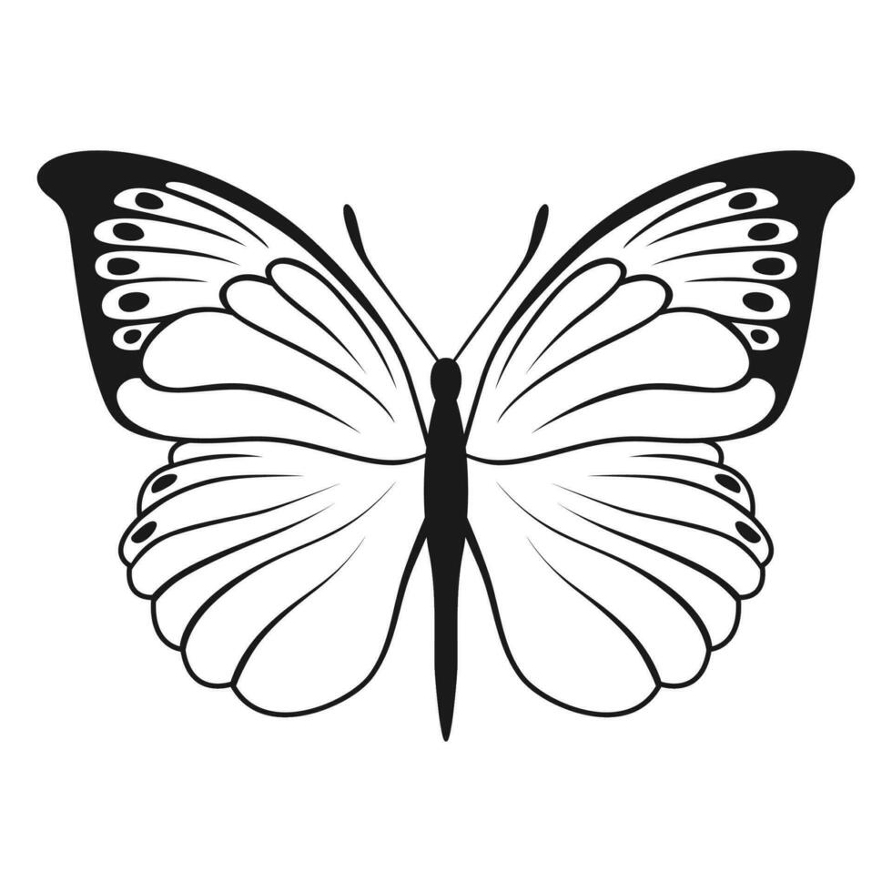 Vector Butterfly Black Silhouette Isolated on White Background. Decorative Insect Illustration