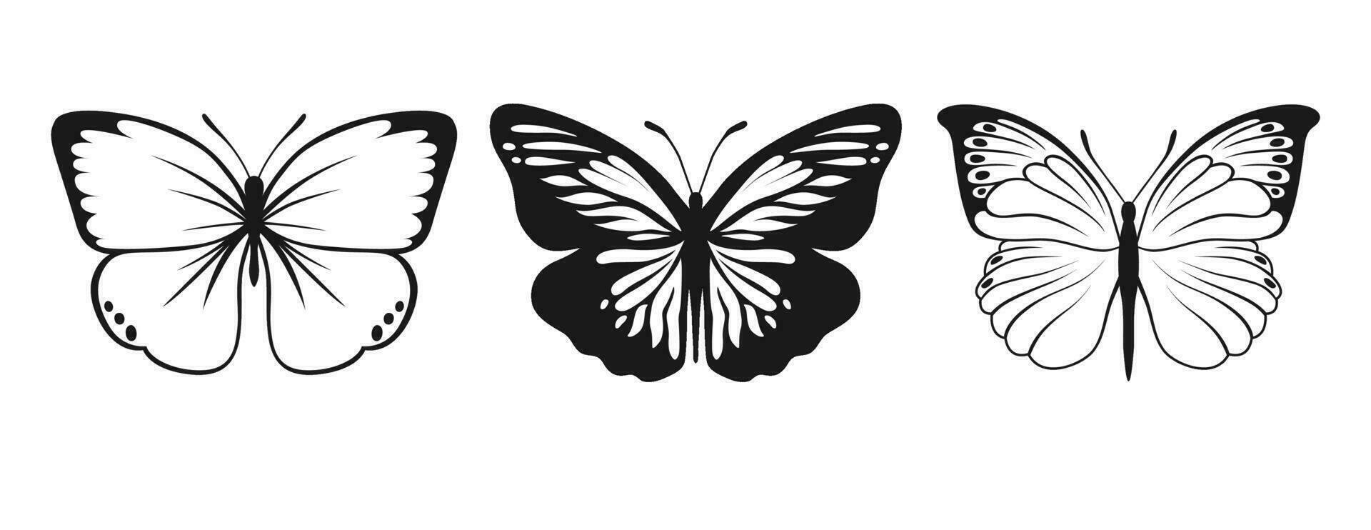 Butterfly Vector Silhouettes. Decorative Insect Collection. Winged Animals Illustration