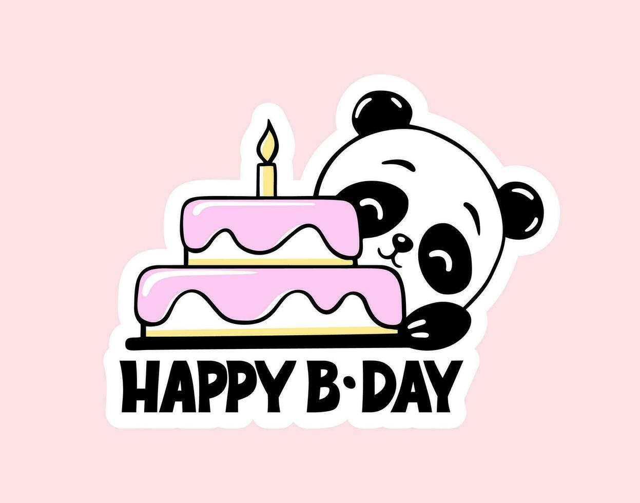 vector panda contento cumpleaños pastel. linda bebé animal ilustración. kawaii niños impresión