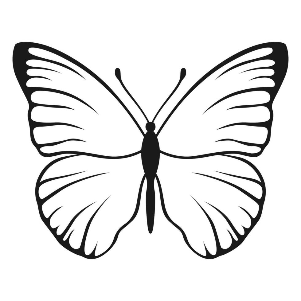 Vector Butterfly Black Silhouette Isolated on White Background. Decorative Insect Illustration