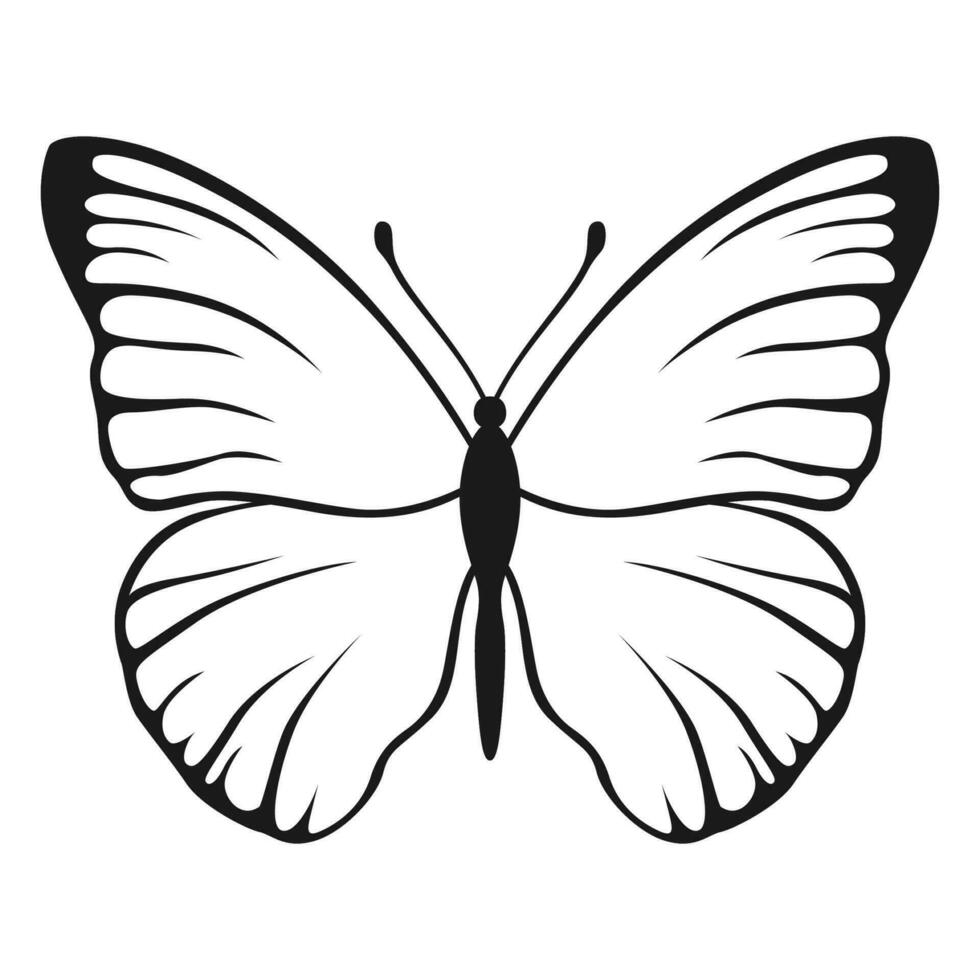 Vector Butterfly Black Silhouette Isolated on White Background. Decorative Insect Illustration