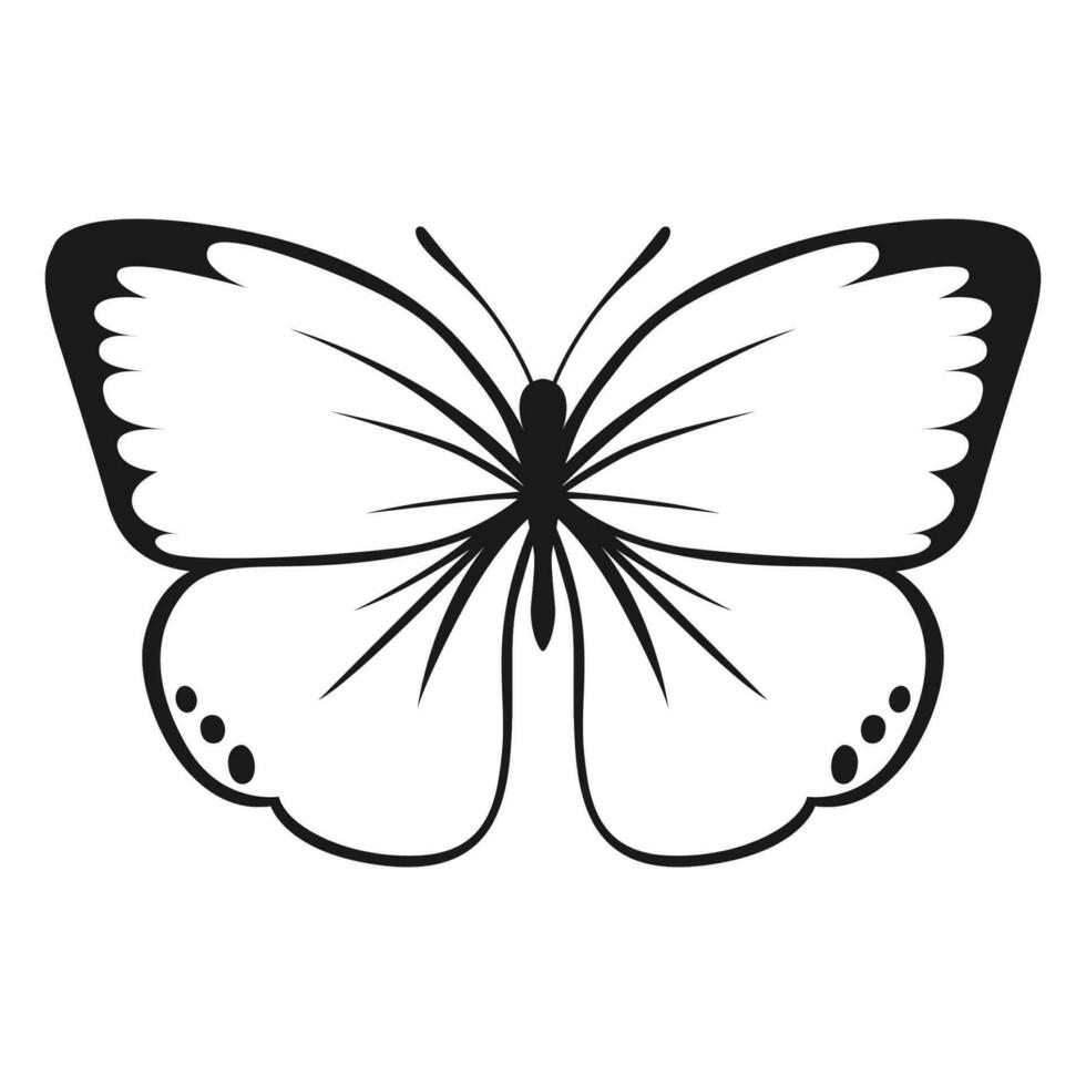 Vector Butterfly Black Silhouette Isolated on White Background. Decorative Insect Illustration