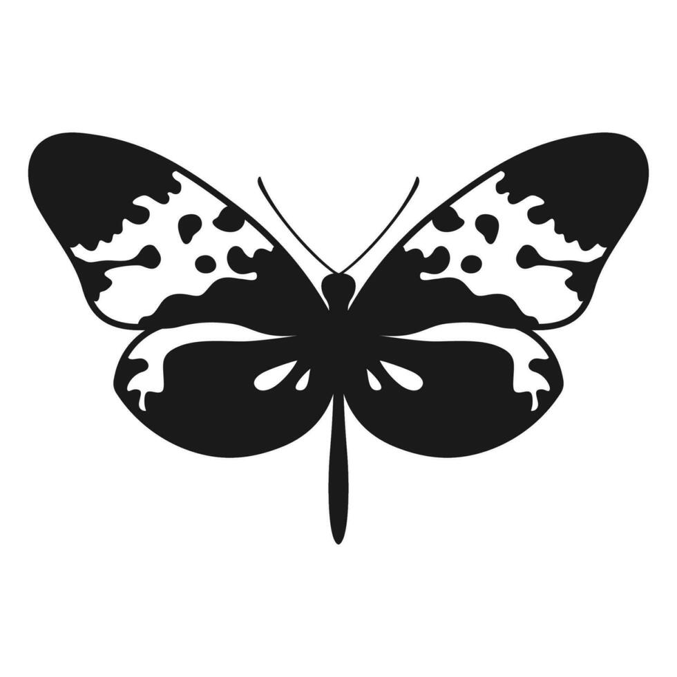 Vector Butterfly Black Silhouette Isolated on White Background. Decorative Insect Illustration