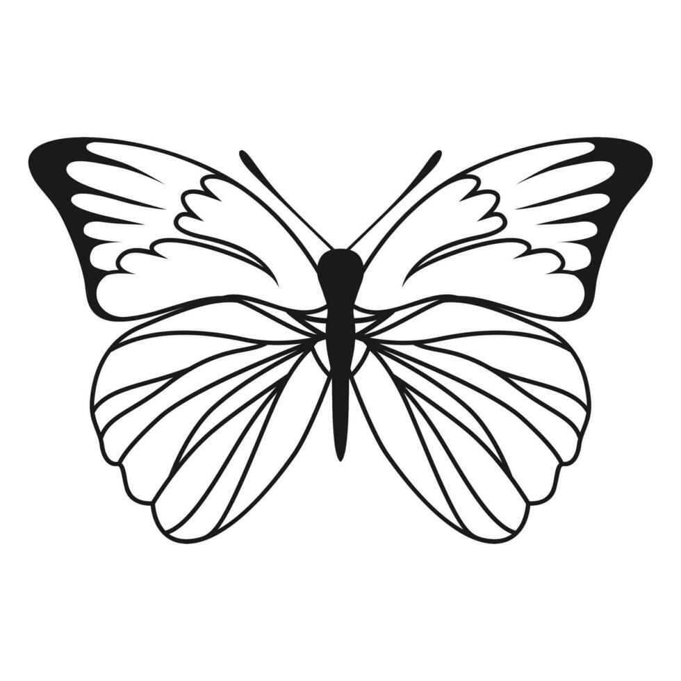 Vector Butterfly Black Silhouette Isolated on White Background. Decorative Insect Illustration