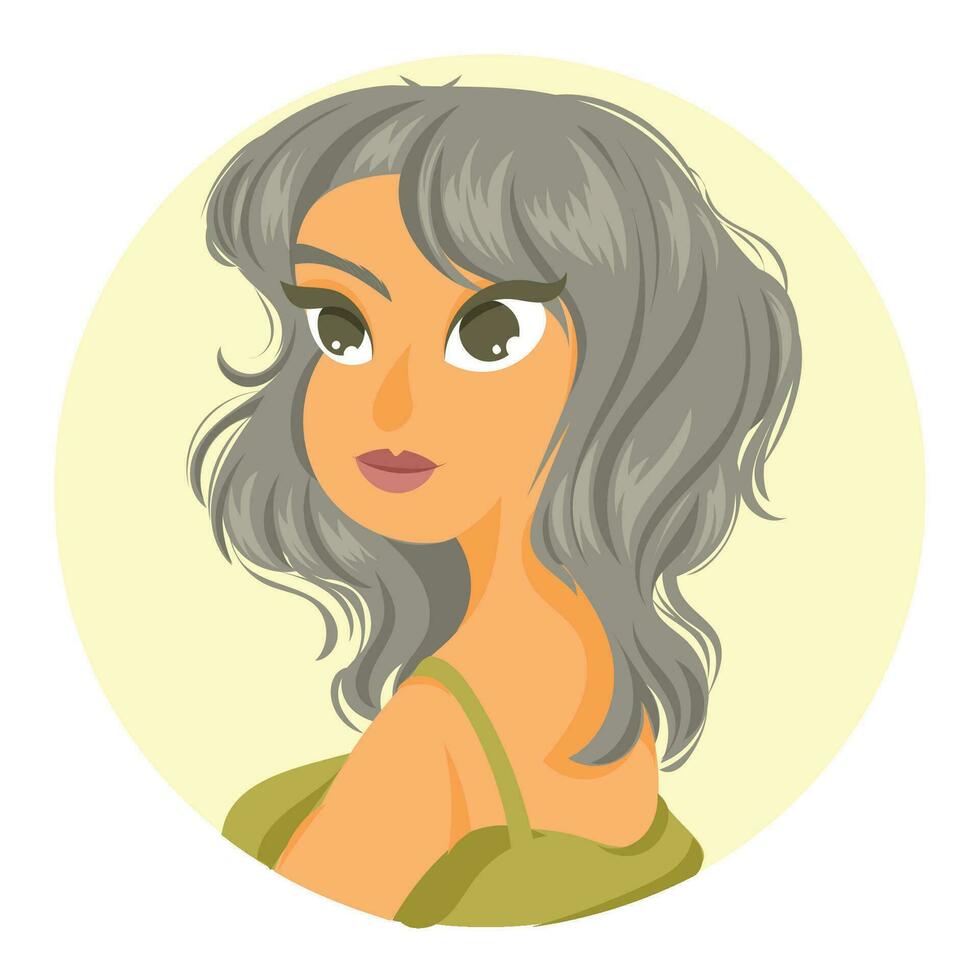 Avatar short hairstyle gray woman human flat element profile for social media head female person young beauty character vector