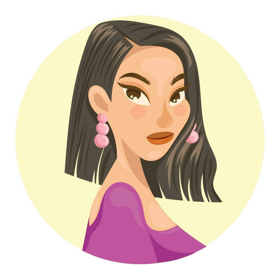 niña sonrisa asiático niña avatar y perfil imagen para cubrir libros póster social medios de comunicación, negro pelo y púrpura camisa con increíble actitud vector