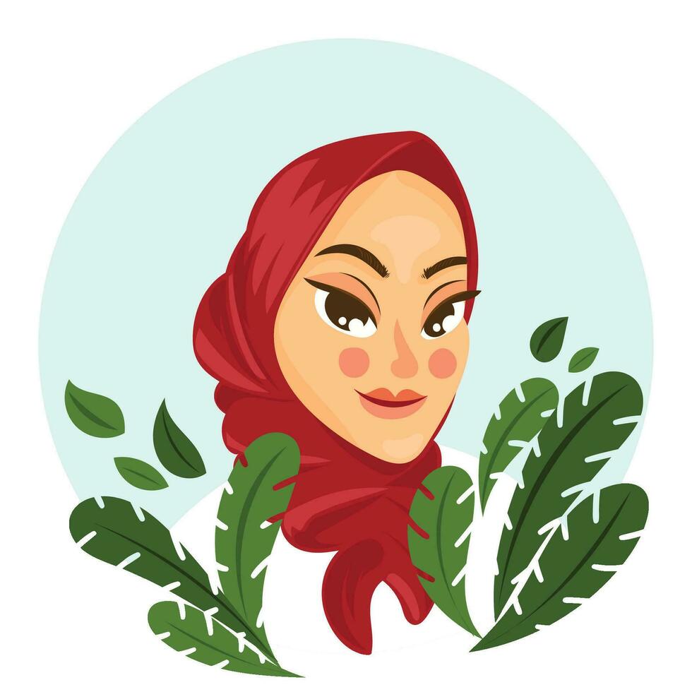 avatar vector con rojo hijab muchacha. solamente cabeza y medio cuerpo. belleza negocio mujer perfil fotografía.