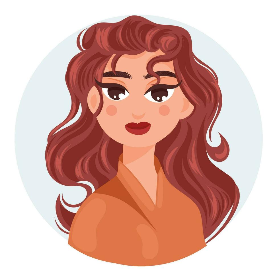 niña asiático niña sonrisa linda modelo para avatar y imagen perfil. rojo pelo y naranja camisa para cubrir libros social medios de comunicación márketing anuncios vector