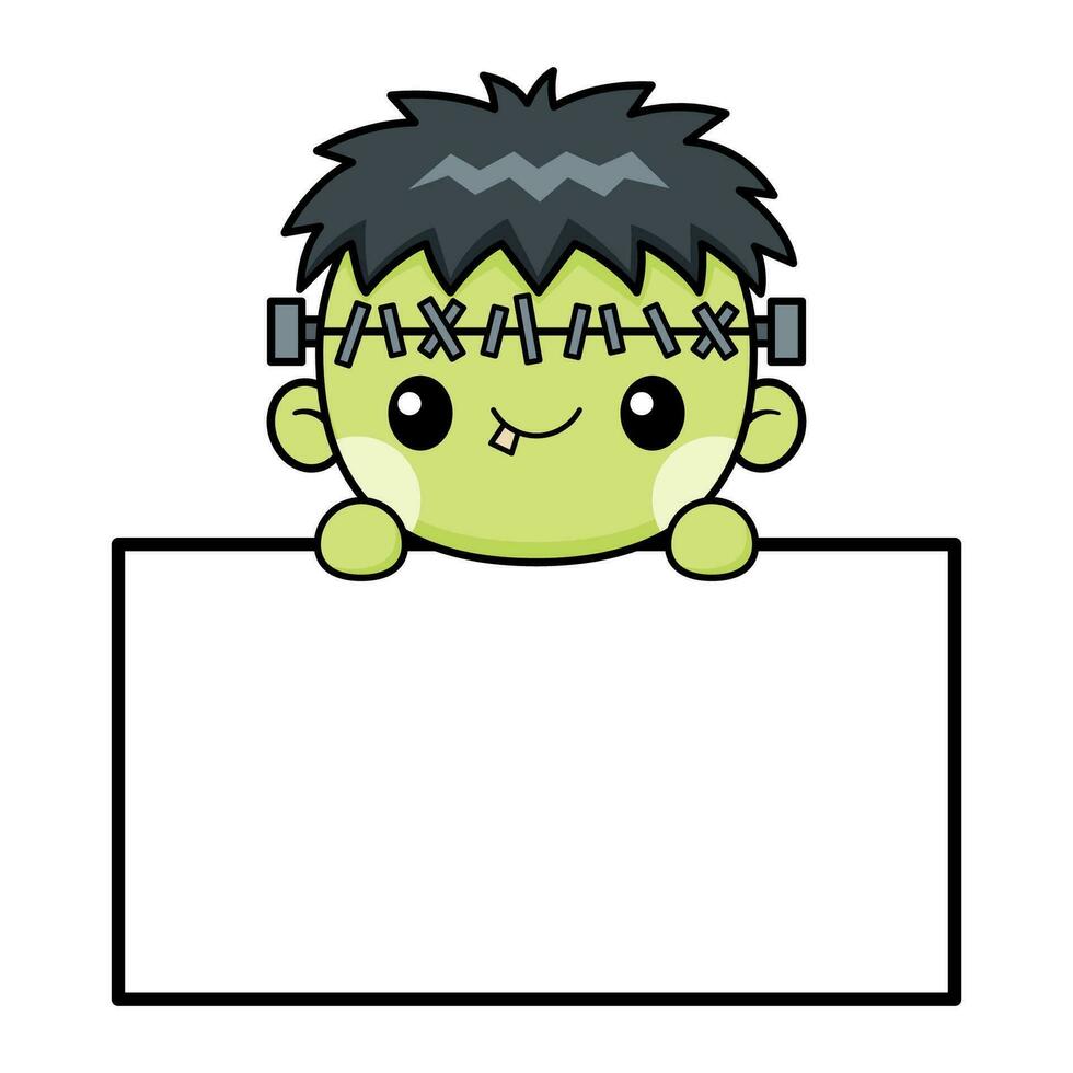 Cute And Kawaii Style Halloween Zombie Character With White Board vector