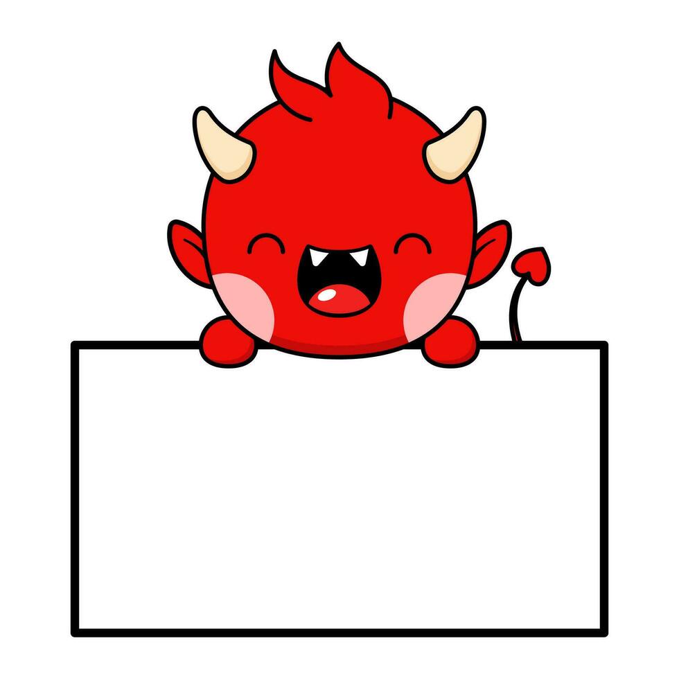 Cute And Kawaii Style Halloween Red Devil Character With White Board vector