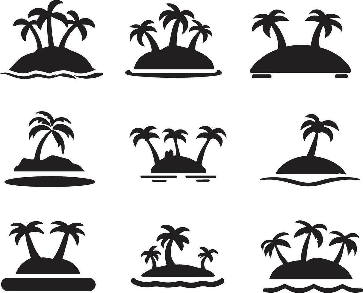Island icon vector illustration black color set of group