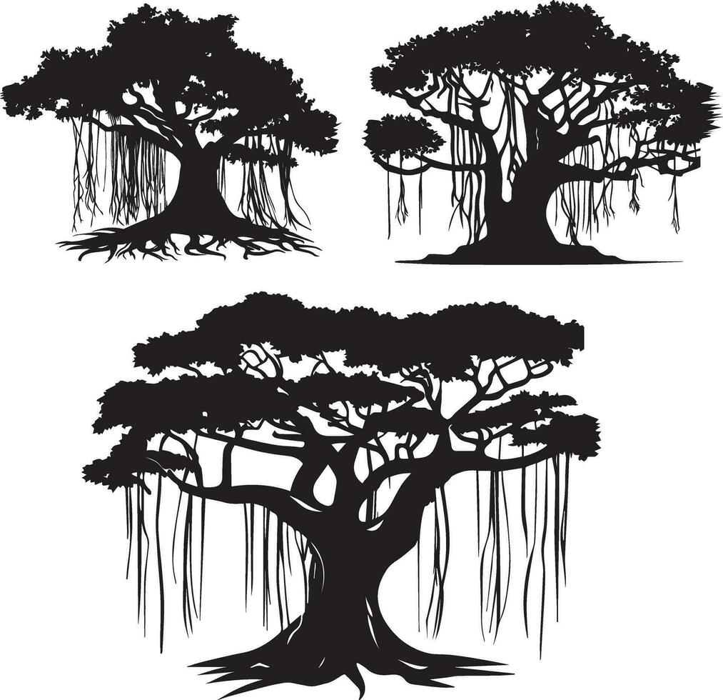 Banyan tree vector silhouette illustration