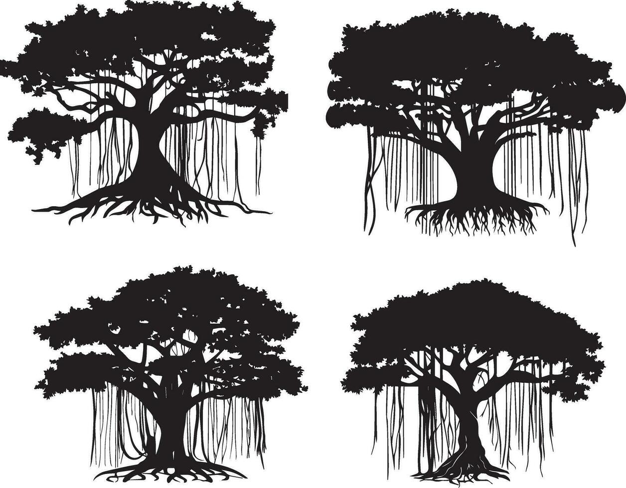 Banyan tree vector silhouette illustration