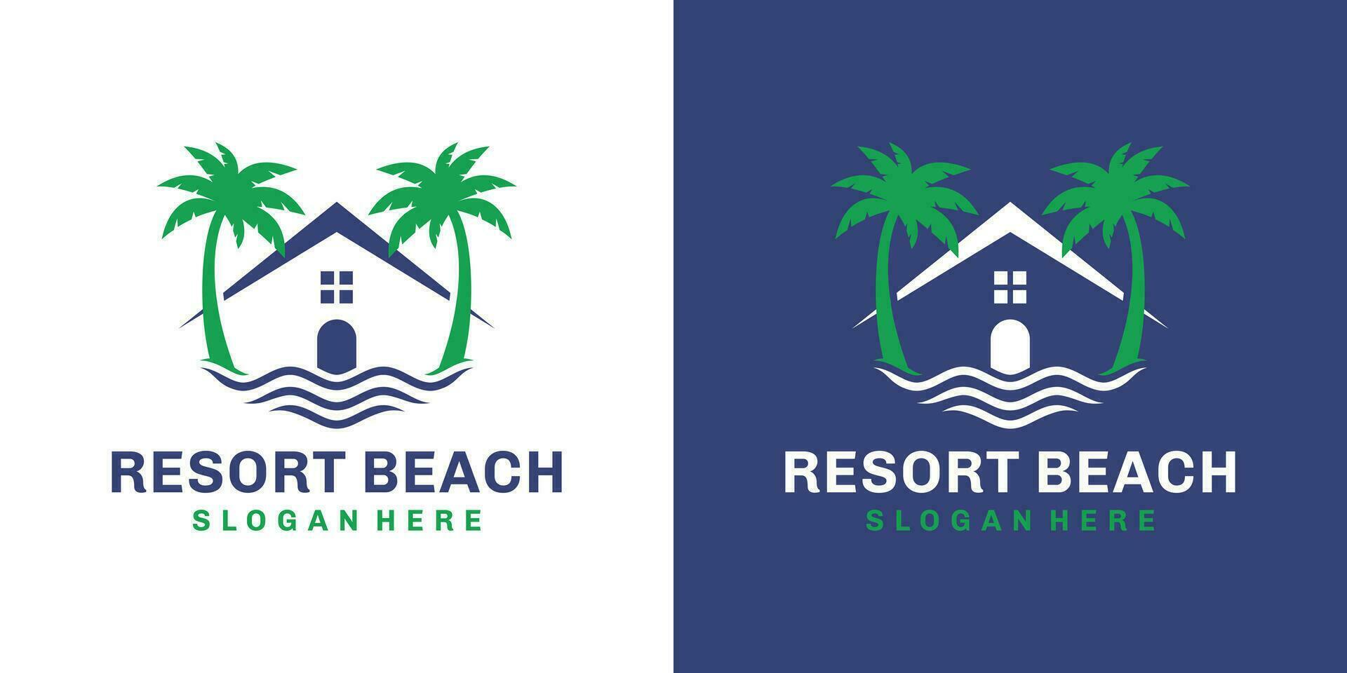 Home stay or hotel logo design template. Tropical beach with palm tree design graphic vector illustration. Symbol, icon, creative.
