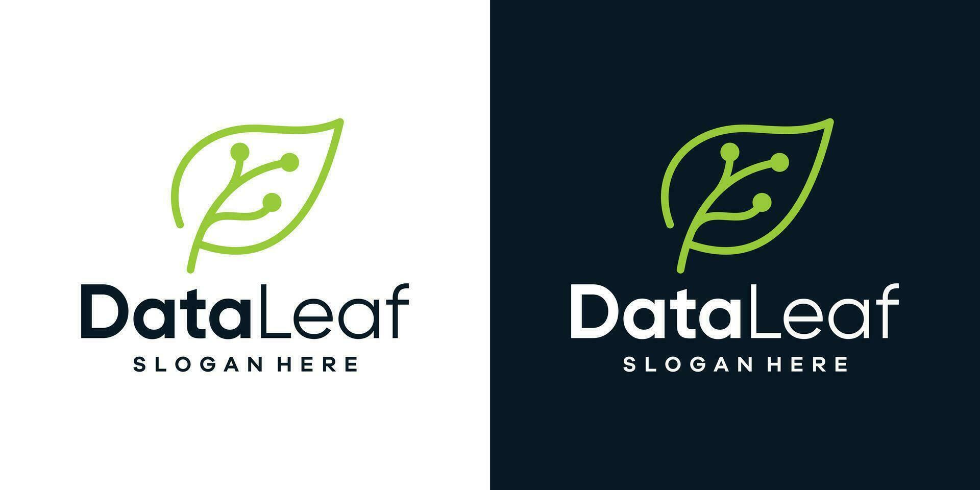 Green tech logo design template. leaf with digital data technology design graphic vector illustration. Symbol, icon, creative.