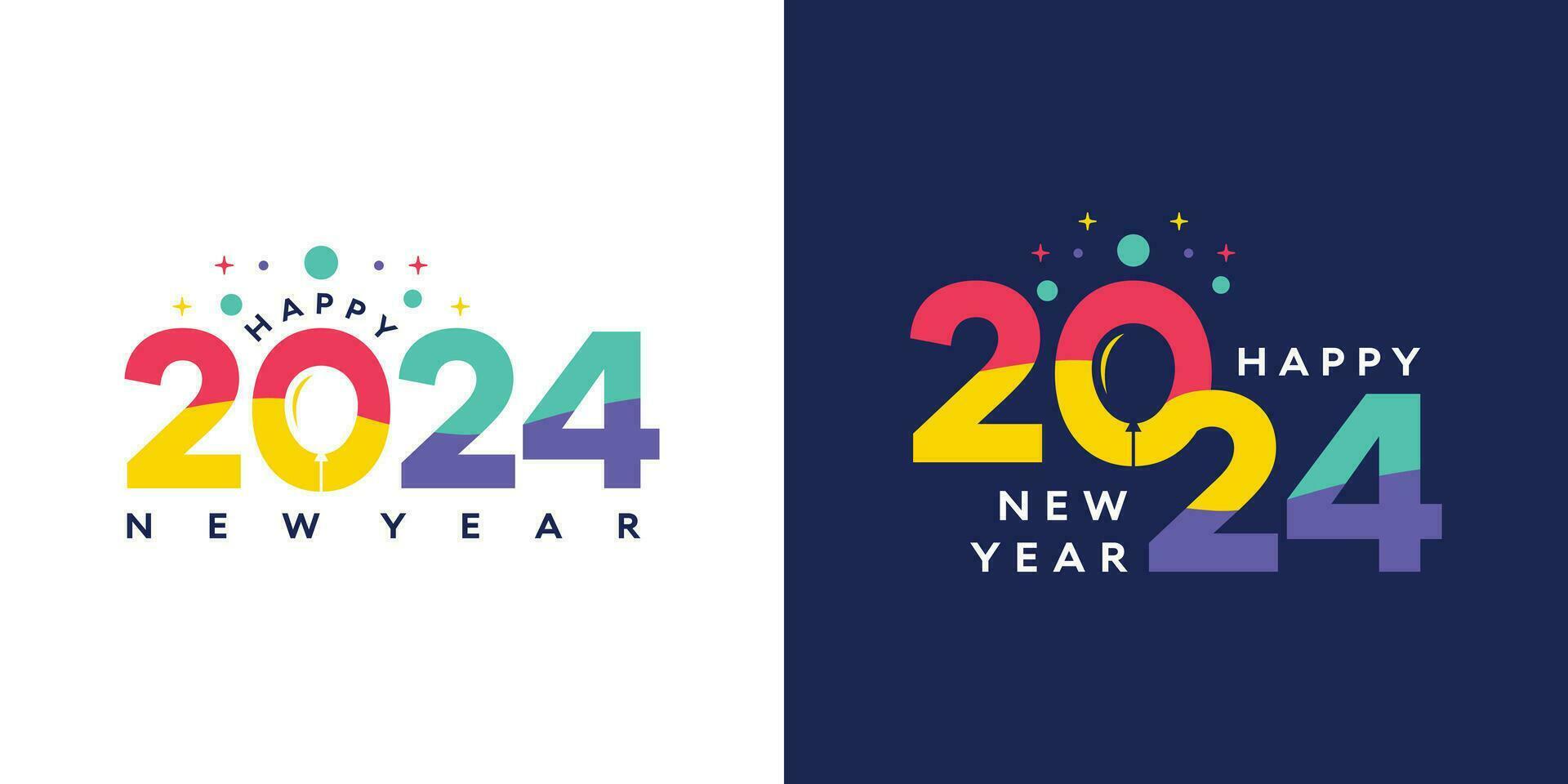 2024 contento nuevo año logo tendencia diseño. logo texto 2024 vistoso con negativo espacio globo para calendario, volantes y bandera diseño modelo vector