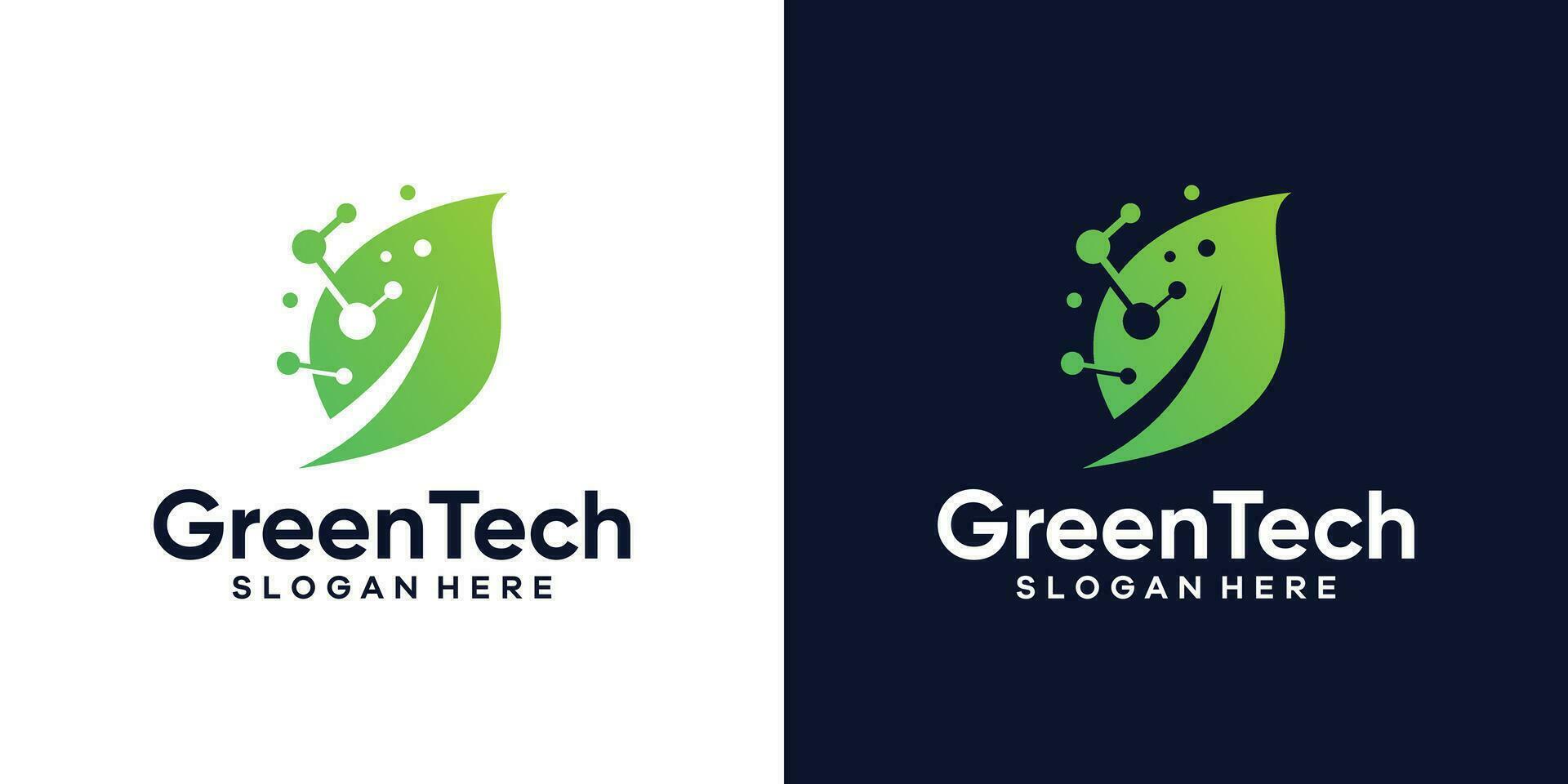 Green tech logo design template. leaf with digital data technology design graphic vector illustration. Symbol, icon, creative.