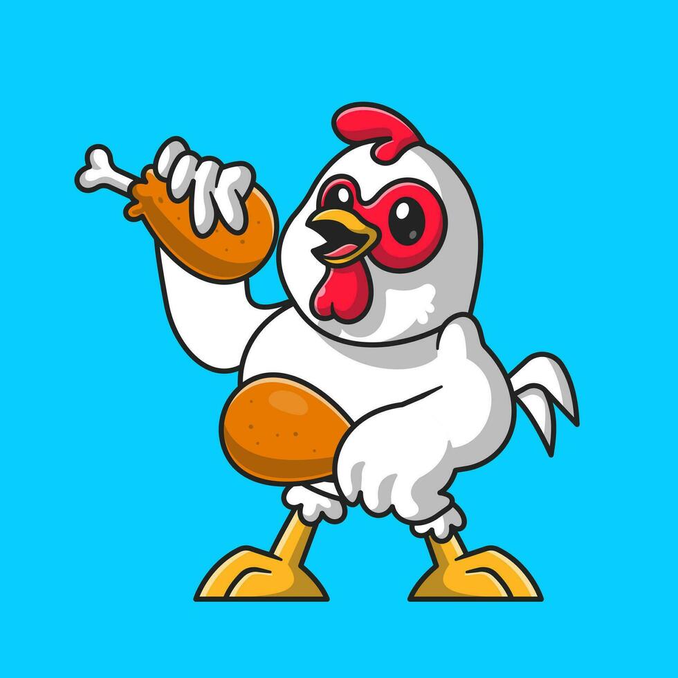 linda pollo cocinero participación frito pollo dibujos animados vector icono ilustración. animal comida icono concepto aislado prima vector. plano dibujos animados estilo