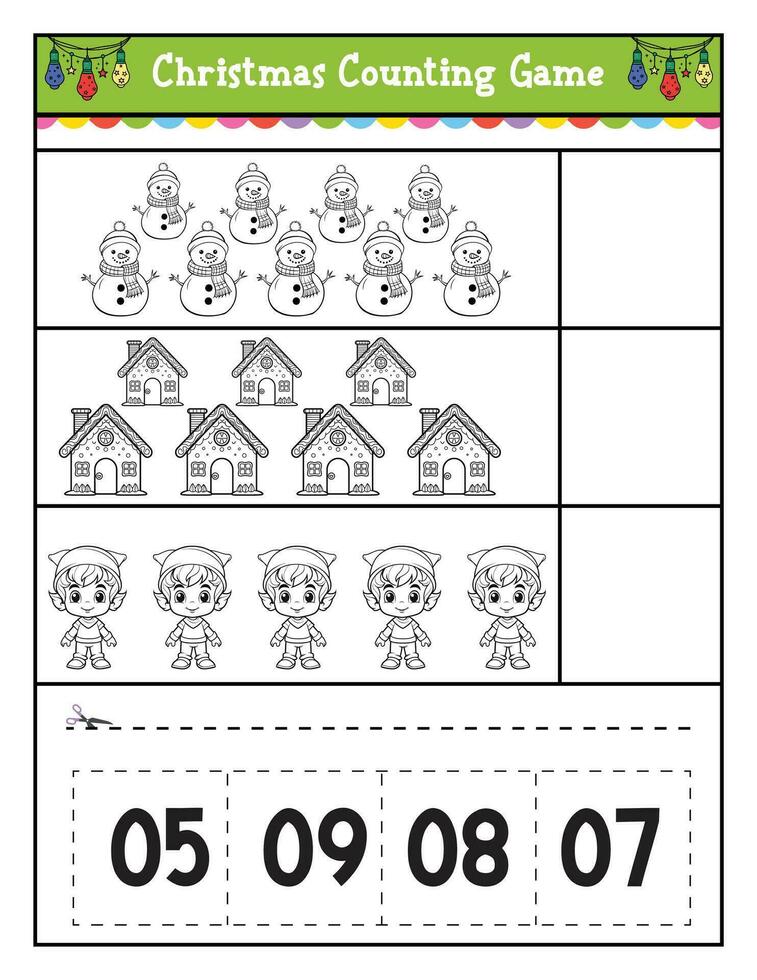 Counting Math game for kids with Christmas Theme vector