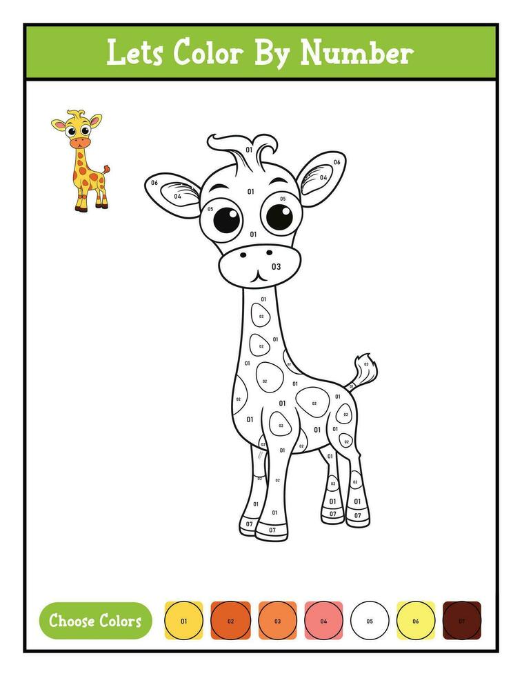 color por número colorante página imprimible actividad con linda jirafa vector
