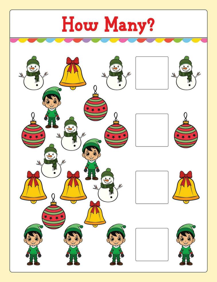 Christmas How Many game for kids searching and counting activity for preschool children vector