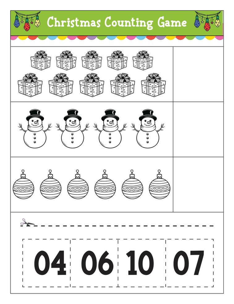 Counting Math game for kids with Christmas Theme vector