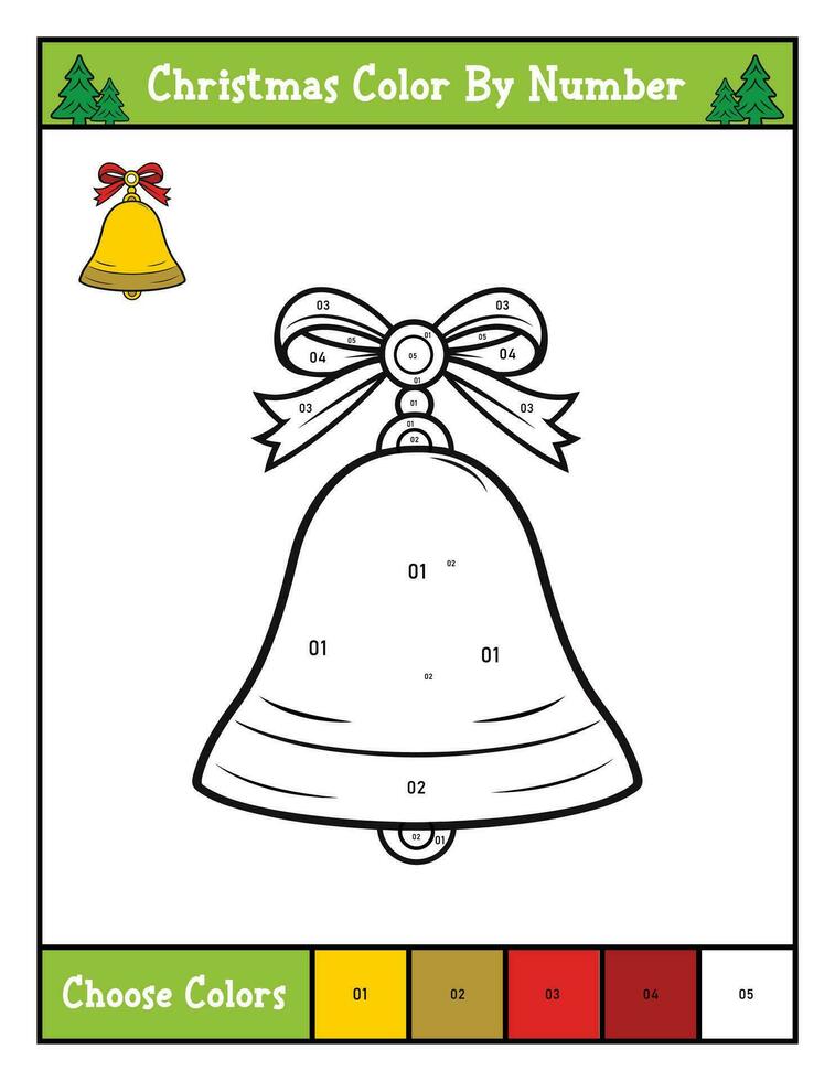 Christmas color by number coloring page printable activity With Christmas Bell vector
