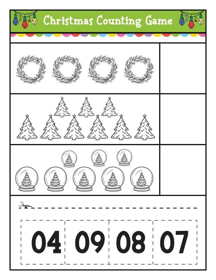 Counting Math game for kids with Christmas Theme vector