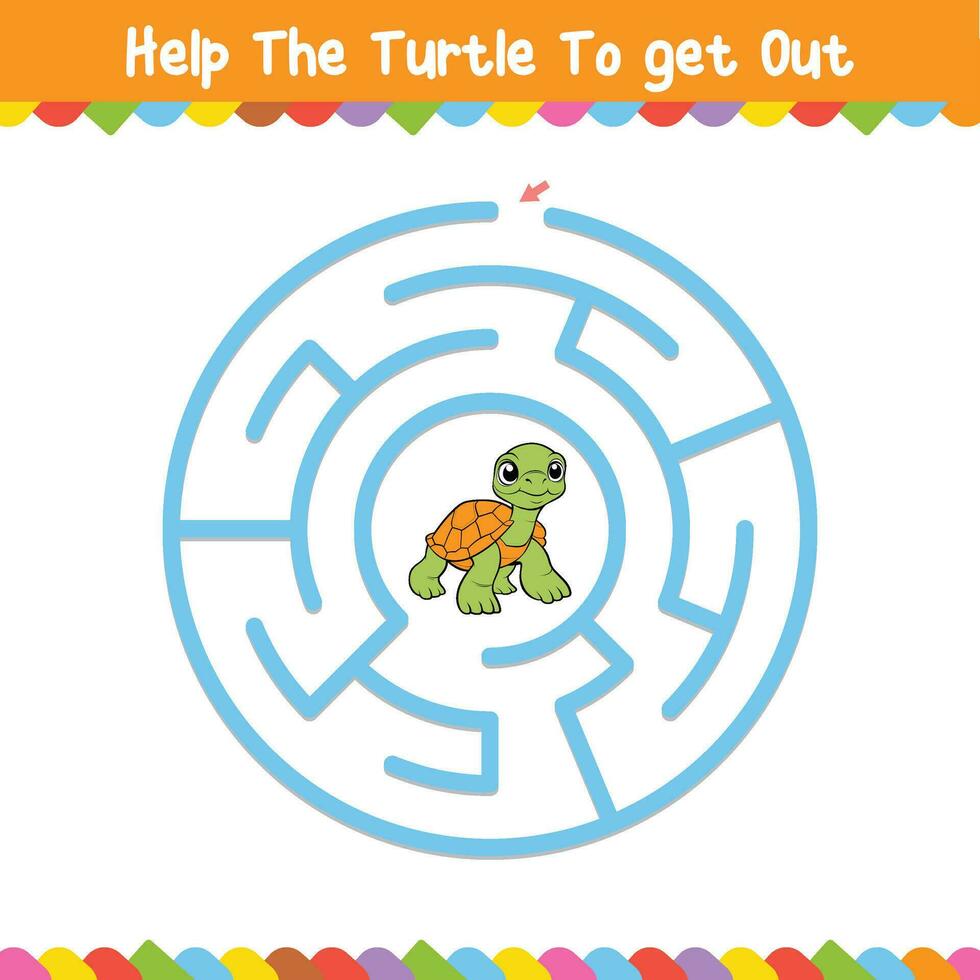 Kids Circular Maze Help The Turtle To get Out vector