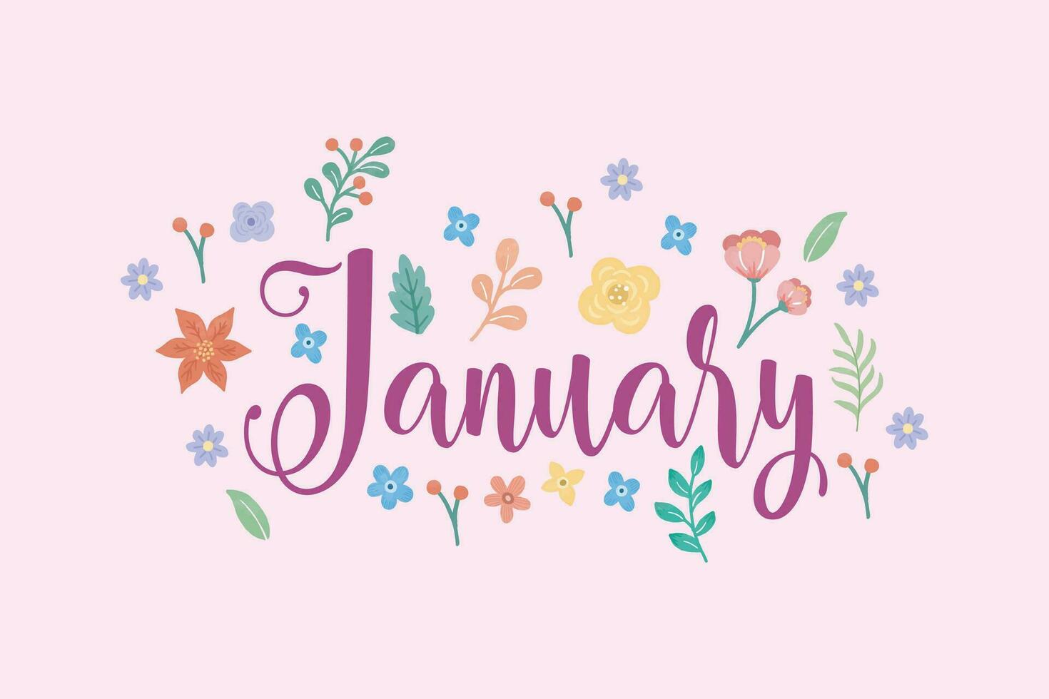 name of the month with flower ornaments vector