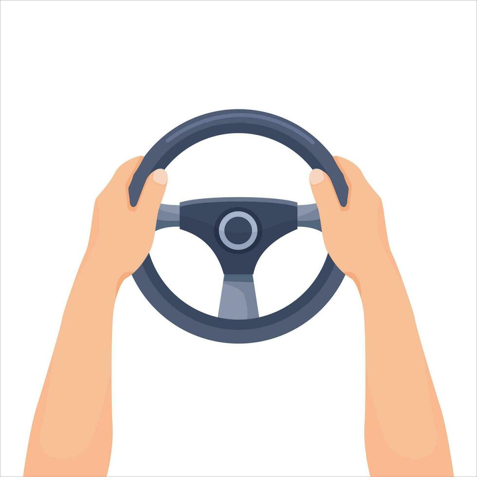 Human hands holding steering wheel vector