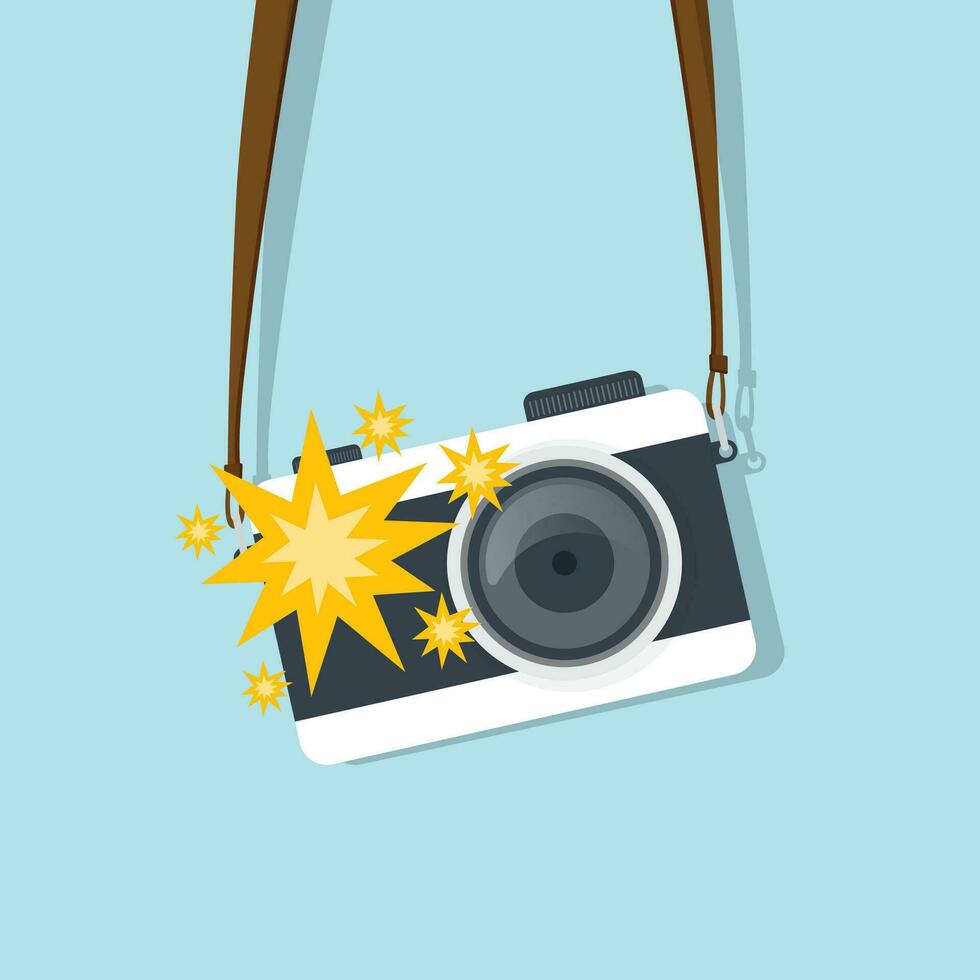 Camera icon in flat style. Photography vector illustration on isolated background. Photo sign business concept.