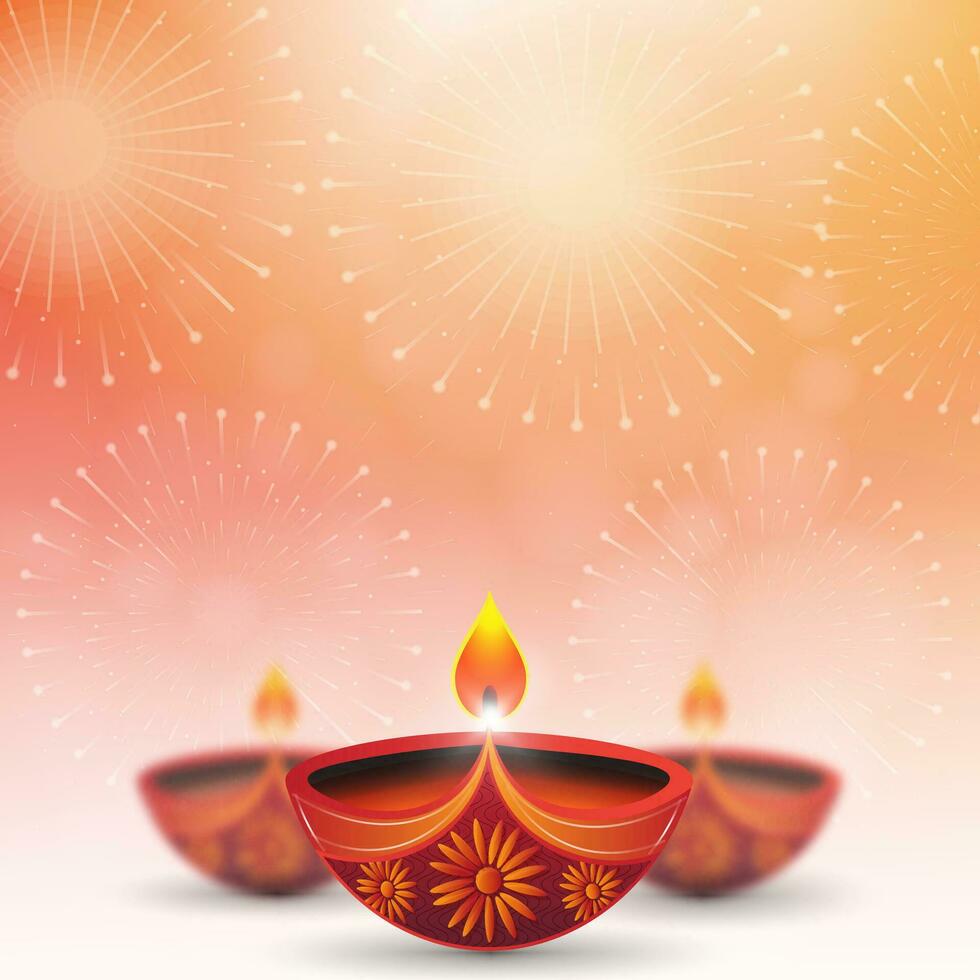 Vector illustration of Happy Diwali festival background with Beautiful diya and fireworks