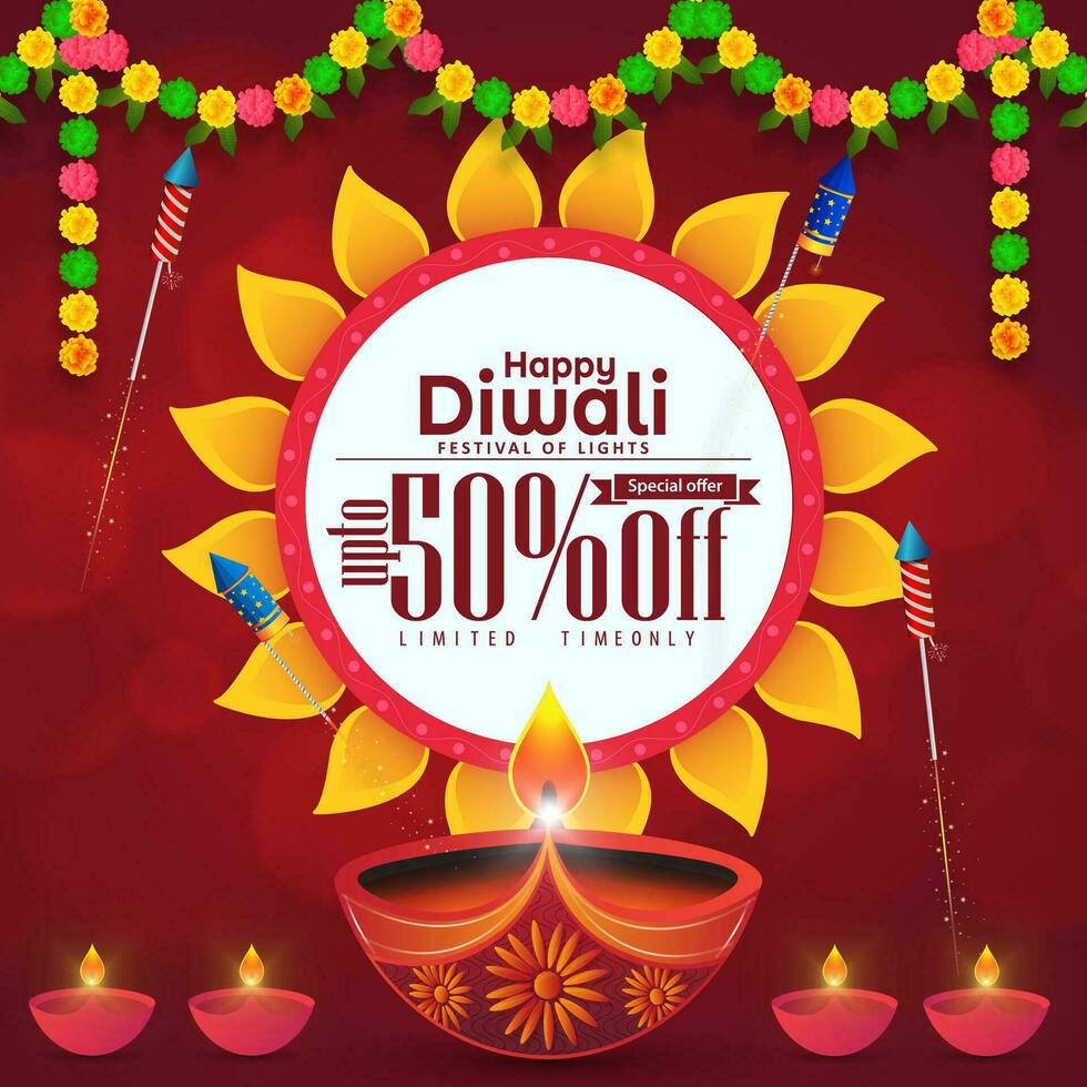 Attractive discount ad banner design for Diwali festival celebration. vector