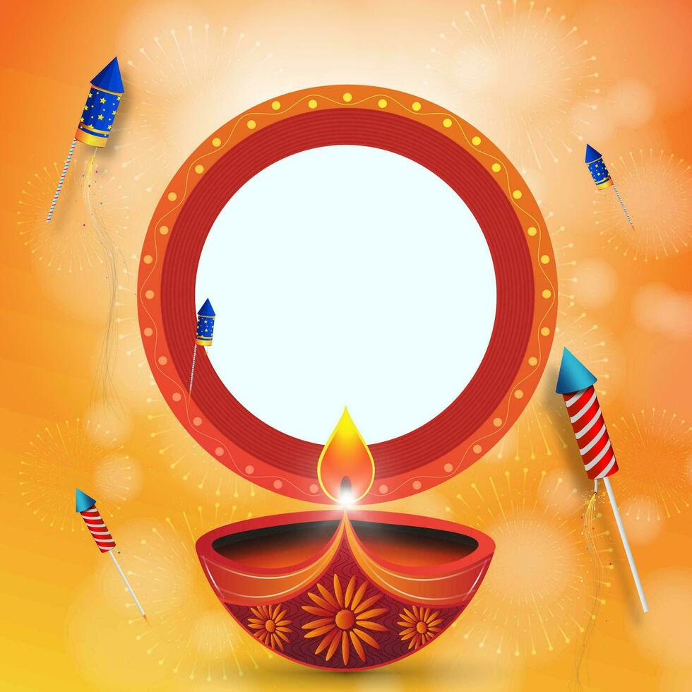 illustration of Happy Diwali background with diya and firecrackers on bokeh background. space for text. vector