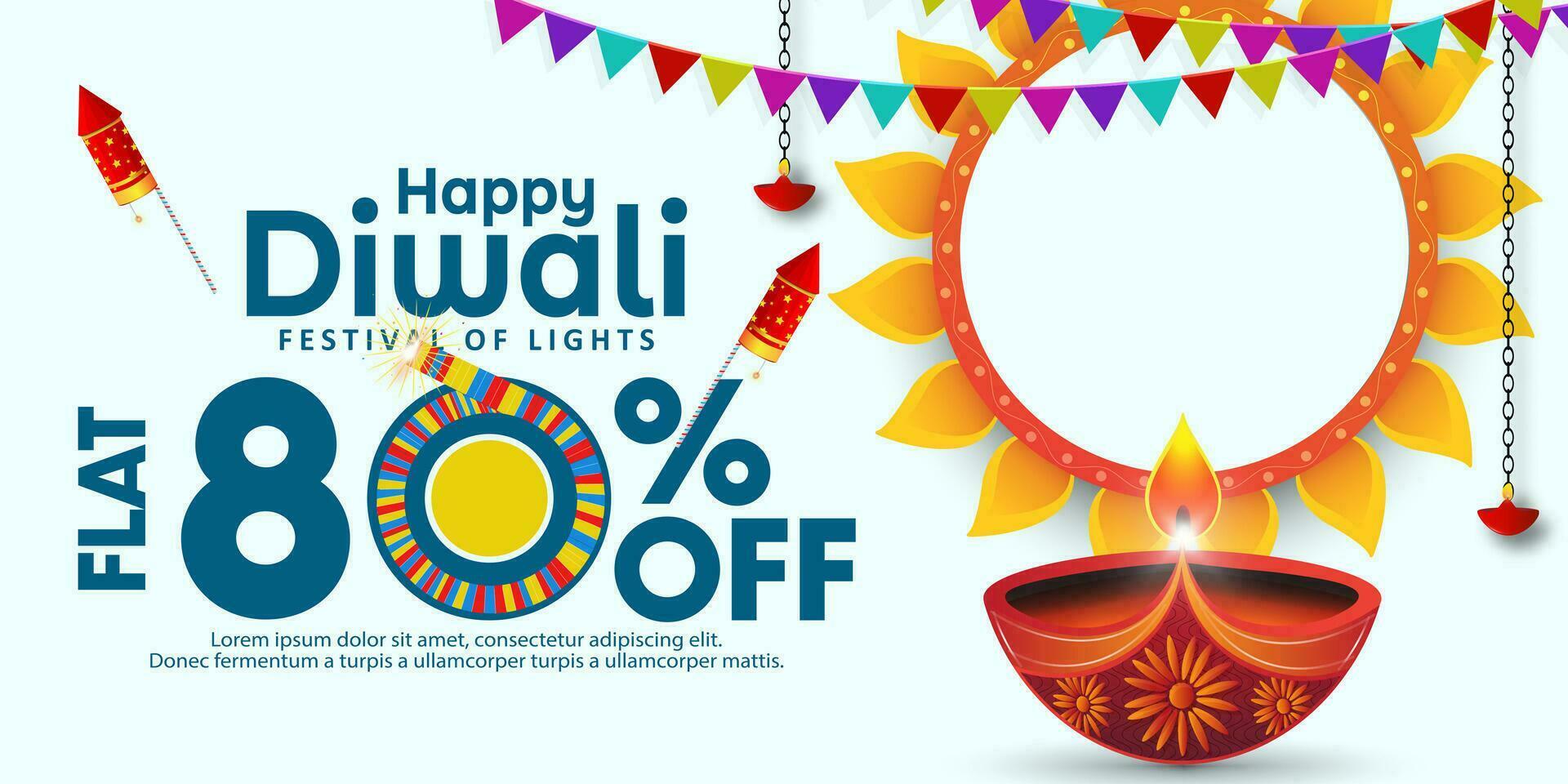Happy Diwali Indian festival of lights celebration banner template design with big discounts to attract people vector