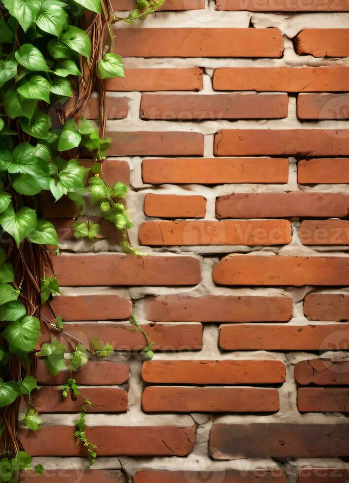 Brick Wall and Vine Texture Background AI Generative photo